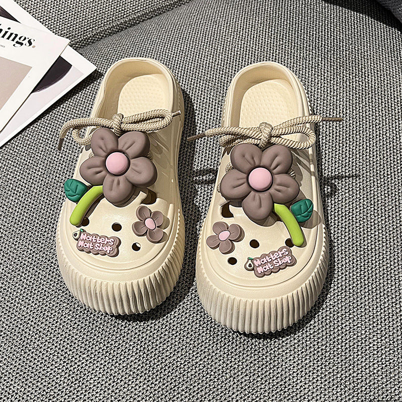 Sweet Flowers Closed Toe Half Slippers Women's Summer Outdoor Shoes