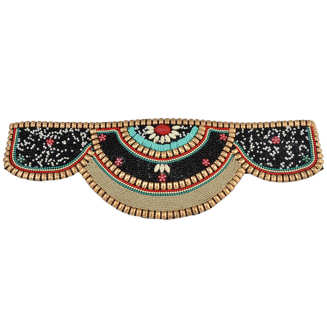 New Autumn And Winter Dress Down Jacket Ladies Wide Waistband Ethnic Style Handmade Exaggerated Rice Beads Metal Texture Belt