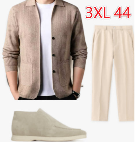 Pure Color Knitted Cardigan For Young Men Korean Style Sweater Lapel