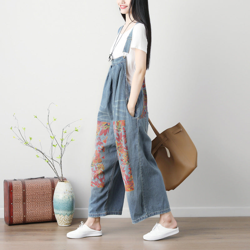 Spring And Summer Women's Plus Size Printed Suspender Pants