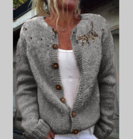 3D Digital Printing Cardigan Knitted Coat Women's Clothing