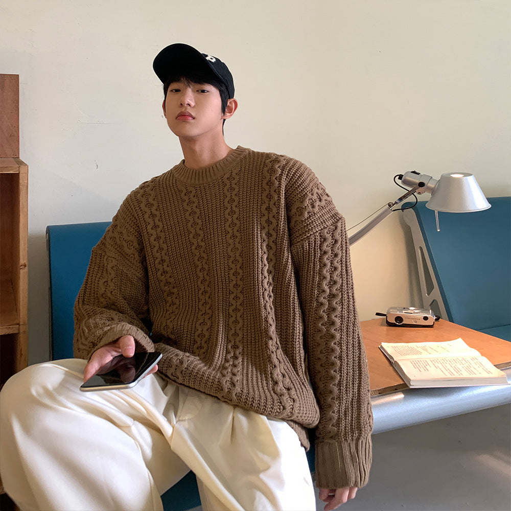 Twist Round Neck Knits Men's Leggings Are Loosely Woven