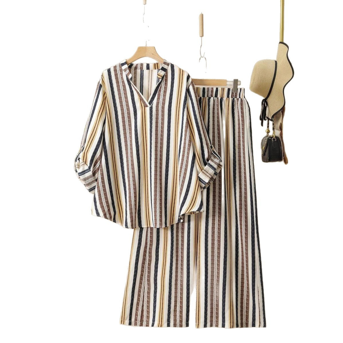 Striped Printed V-neck Suit For Women