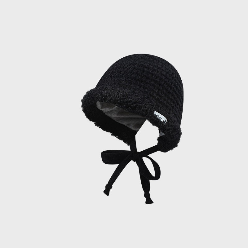 Cute Strap Plush Thickened Warm Knitting Wool Hat
