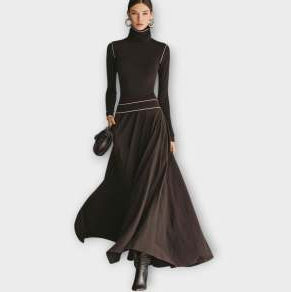 Womens French-style Elegant High-neck Long-sleeve Dress