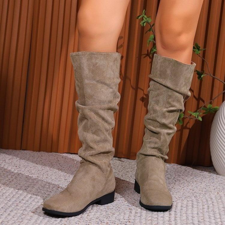 Plus Size Casual Suede Chunky Heel Boots