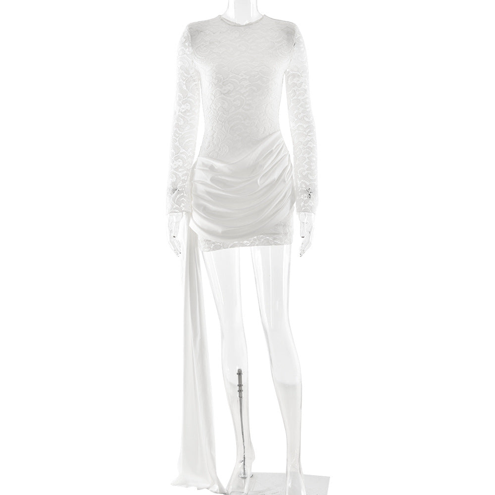 Womens Fashionable And Elegant Lace Backless Long-Sleeve Dress