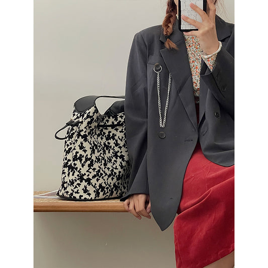 Retro Floral Bucket Bag Female Korean Casual Large-capacity Shoulder Bag Handbag
