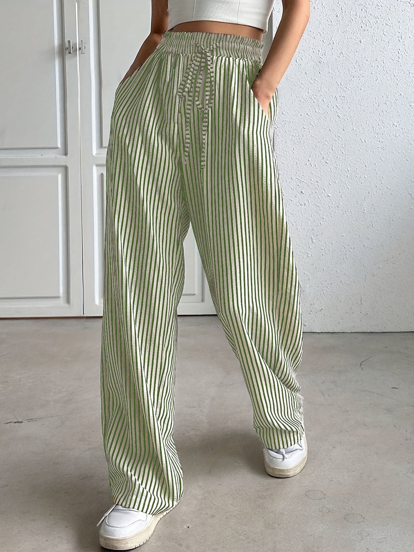 Women's Clothing Striped Casual Trousers Straight-leg Pants