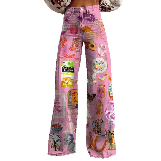 American Hot Girl Casual Loose Denim Bell-bottom Pants