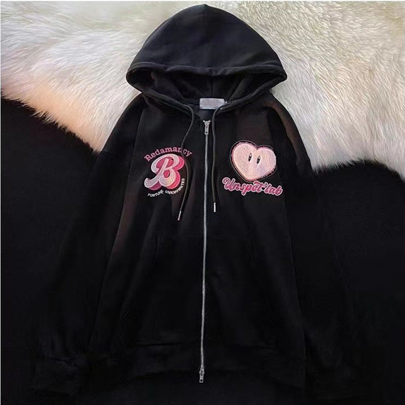 Zipper Hooded Sweater Women's Thin Spring And Autumn Embroidered Cardigan Jacket