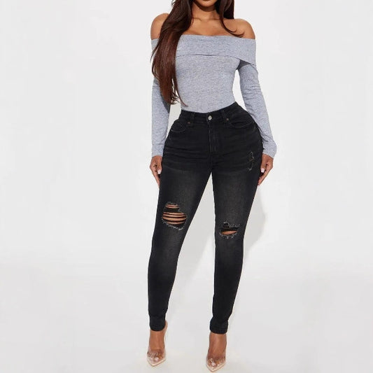 New Retro Black Straight-leg High-waist Jeans