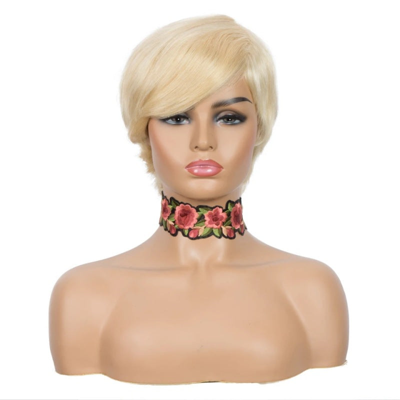 Women's Short Slanted Bangs Straight Hair Wig Headgear