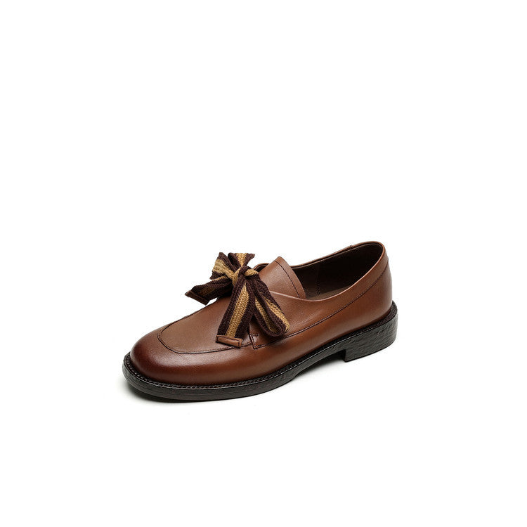Womens Simple Retro Bow-Heeled Pumps