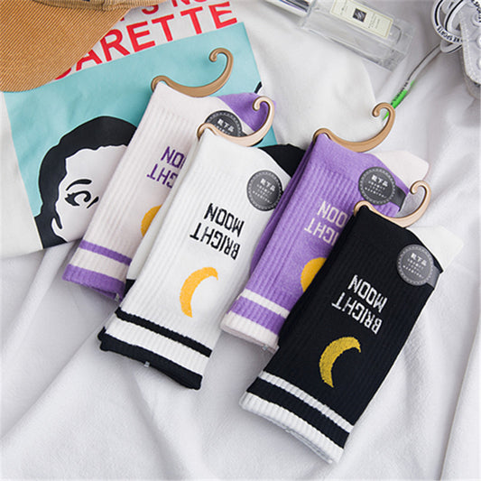 Letter Moon Print Trendy Women's Socks