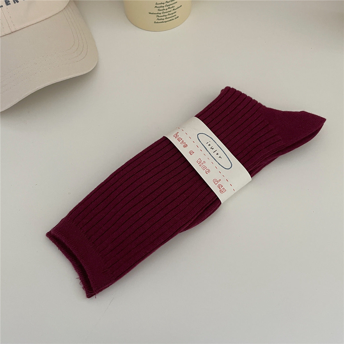 Solid Color Thick Stripes Bunching Socks