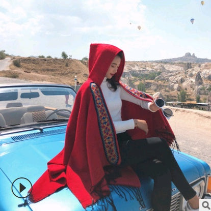 National wind shawl female hooded thick warm Yunnan tibet travel scarf hooded cloak cloak