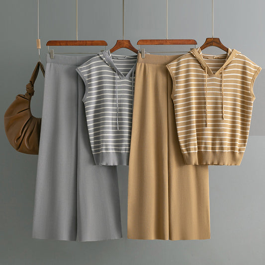 Top And High-waisted Wide-leg Pants Two-piece Set