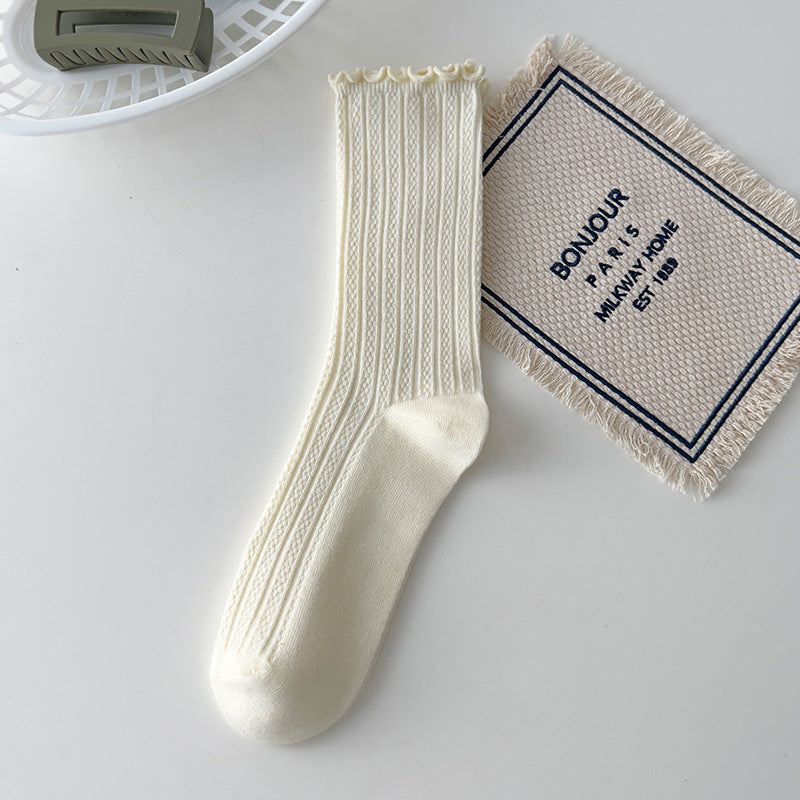 Auricularia Edge Women's Medium Hose Pure Cotton Cute Japanese Style