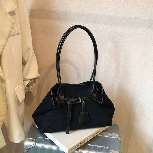 Retro High-grade Matte Large Capacity Tote Bag Suede Shoulder Commuter Bag