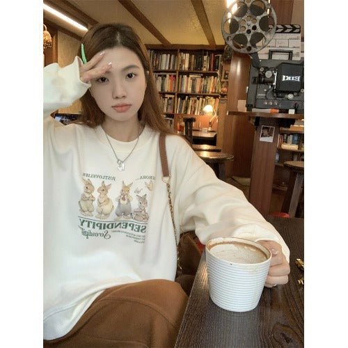 Pink Cute Rabbit Niche Pullover Sweater For Women
