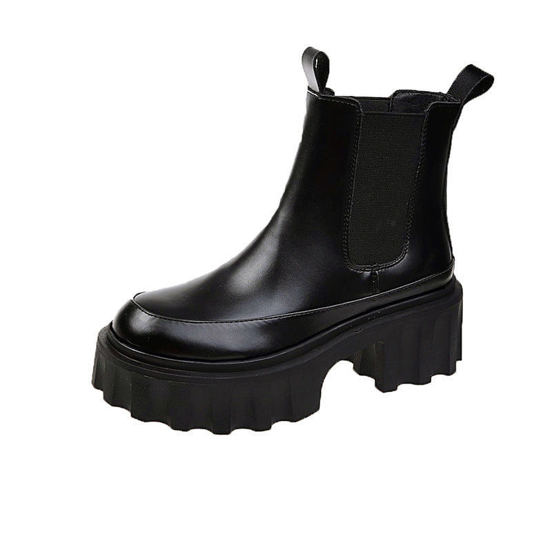 Women's Leather Mid-tube Thick-soled Thick-heel Martin Boots