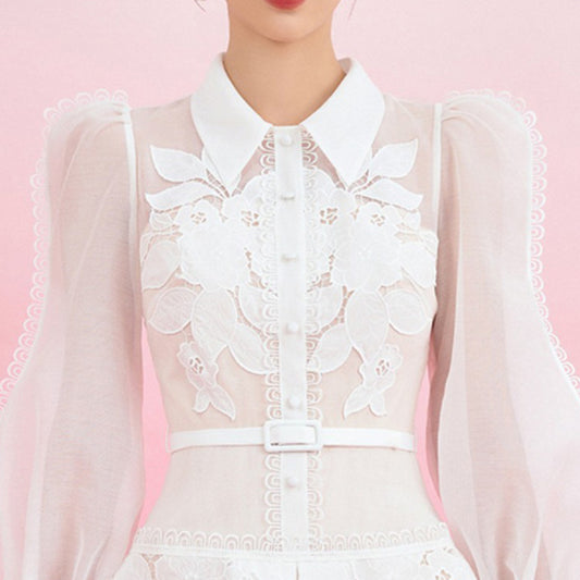 Embroidered Floral Jumpsuit Short A-line Skirt
