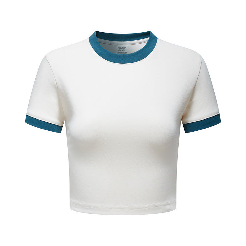 Women's Retro Contrast Color Navel T-shirt