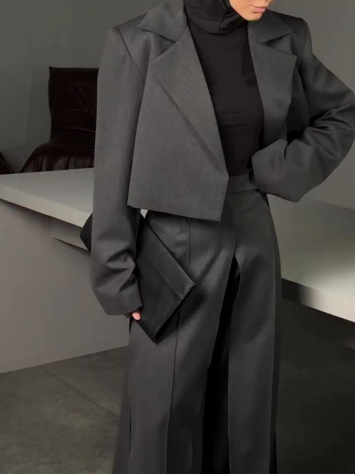 Cropped Blazer & High Slit Wide Leg Maxi Skirt 2-Piece Set