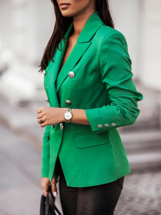 Double-breasted Solid Color Commuter Slim Suit Short Coat