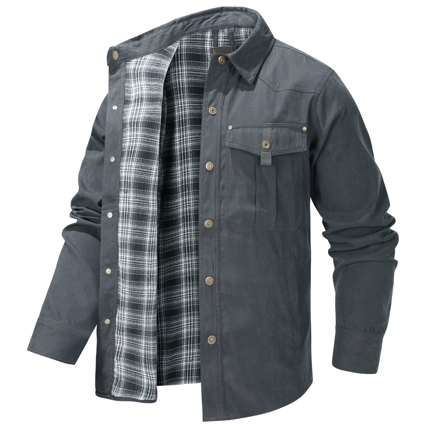 Mens Plus-Size Lapel Plaid Flannel Casual Jacket