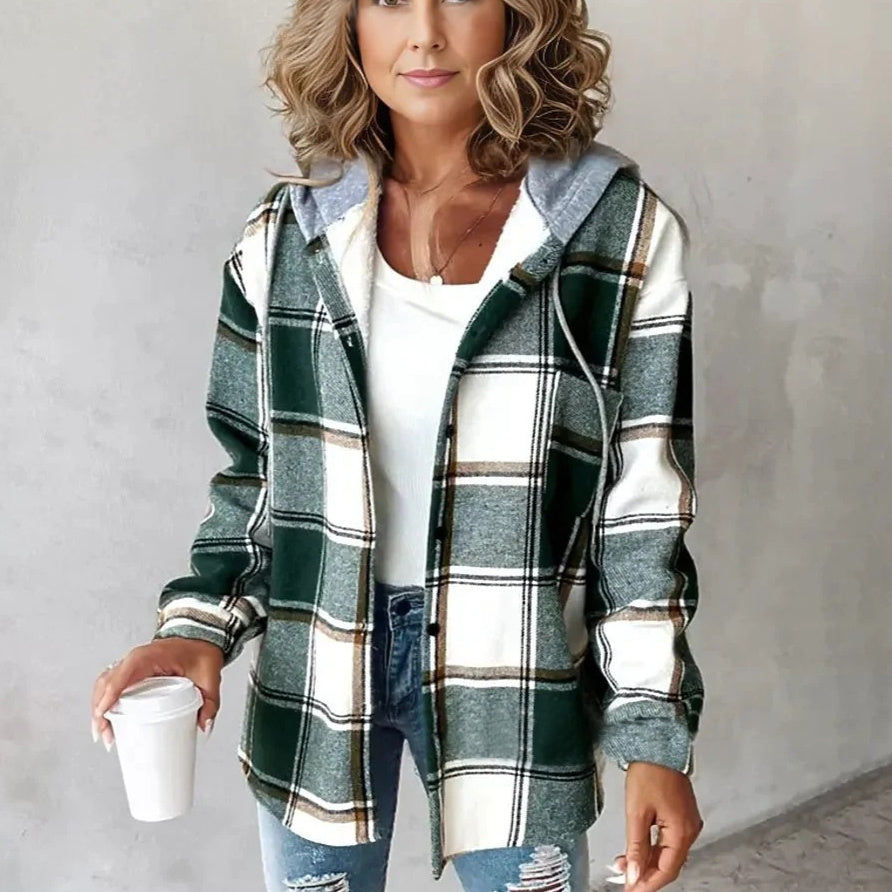 Women's Large Checks Style Women's Woolen Jacket Plaid
