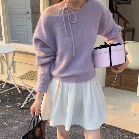 Simple Fashion Design Halter Tied Long Sleeves Sweater