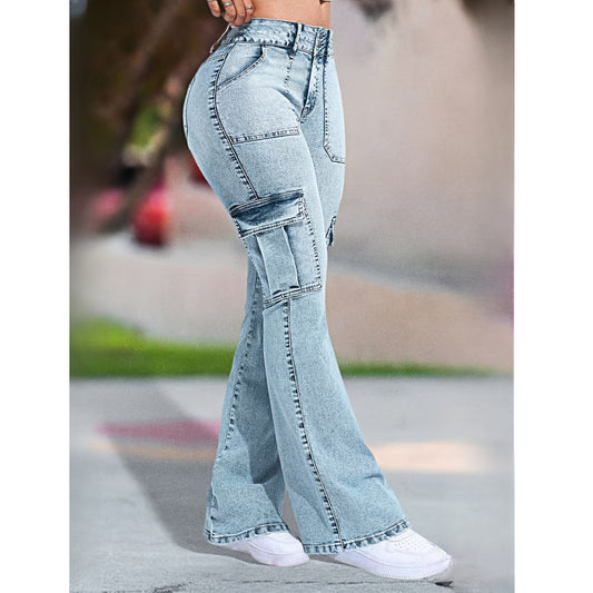 Plus-size Womens Workwear Denim Jeans Casual Straight-leg Style