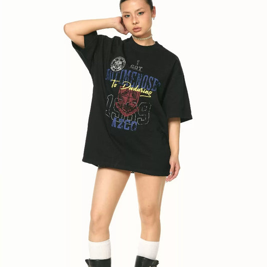 Heavy Loose And Idle Street Embroidered Letter Short Sleeve Top