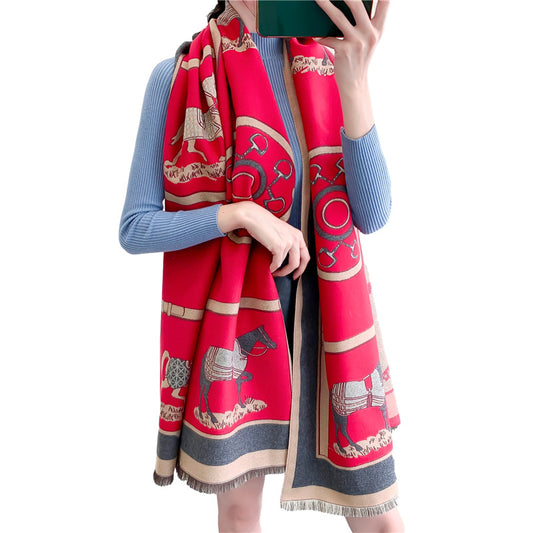 Carriage Scarf Cashmere Blended Thickened Warmth Ladies Dual-use Shawl Women