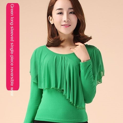 Square Dance Clothing Mesh Round Neck Latin Dance Dancing Practice Clothes