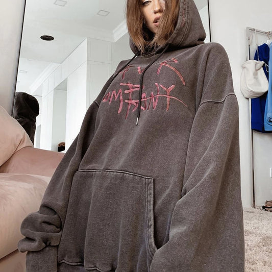 Women's Fashion Casual Letter Print Contrast Color Hooded Coat