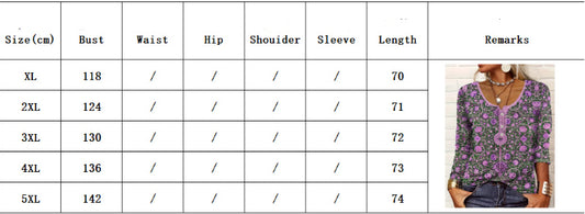 Women's V-neck Ethnic Print Plus Size T-shirt