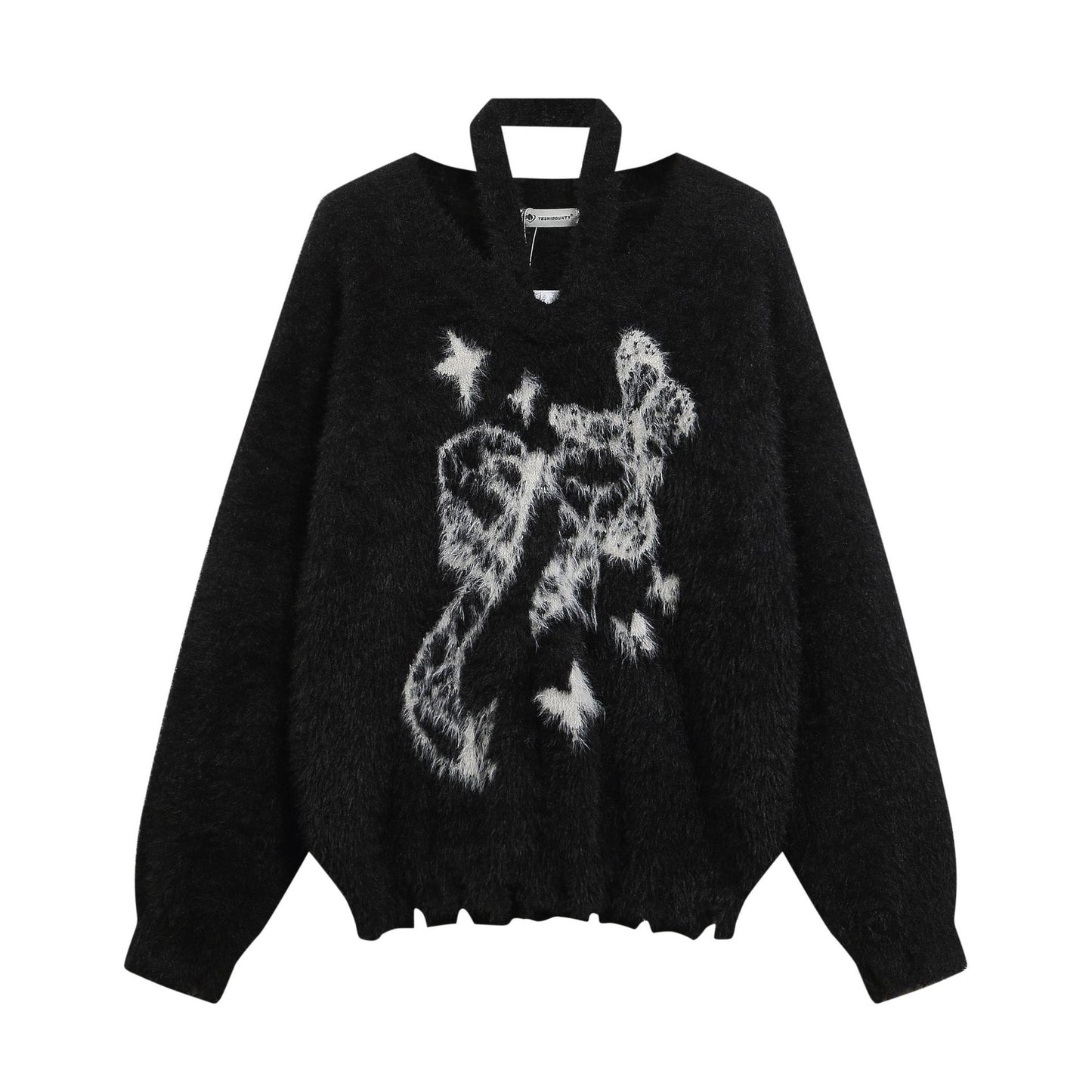 Real Shot Idle Style Bowknot Halter Strap Mink Sweater