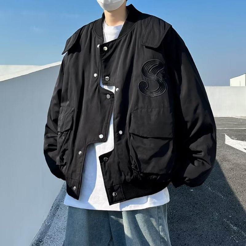 Wine Red Irregular Overalls Men's Spring And Autumn High-grade Pilot Jacket Short Baseball Uniform