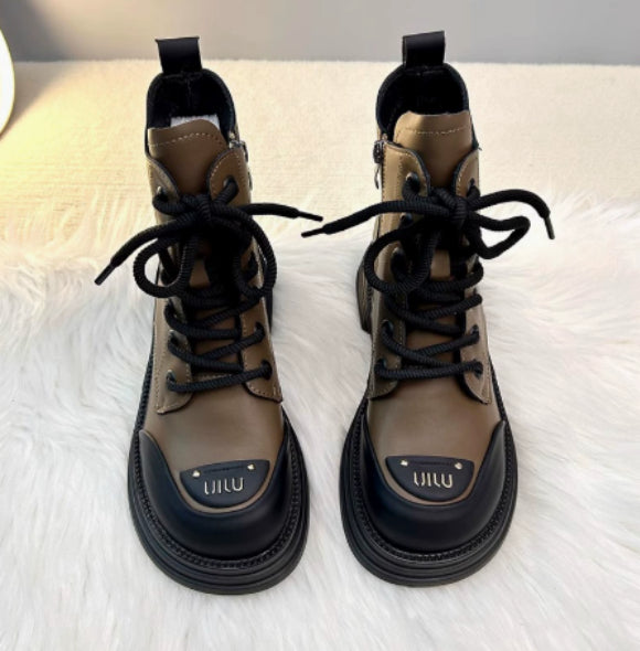 Women's Platform Casual Fleece Biker Bootie