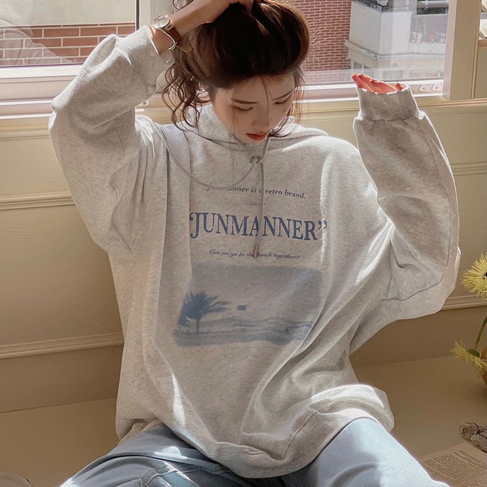 Letter Print American Vintage Hoodie Plus Size