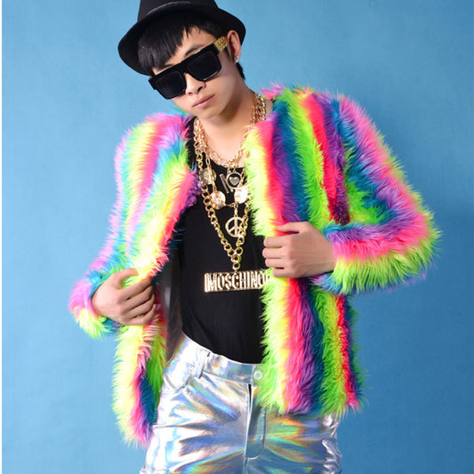 Coat colored loose fox fur long sleeve coat