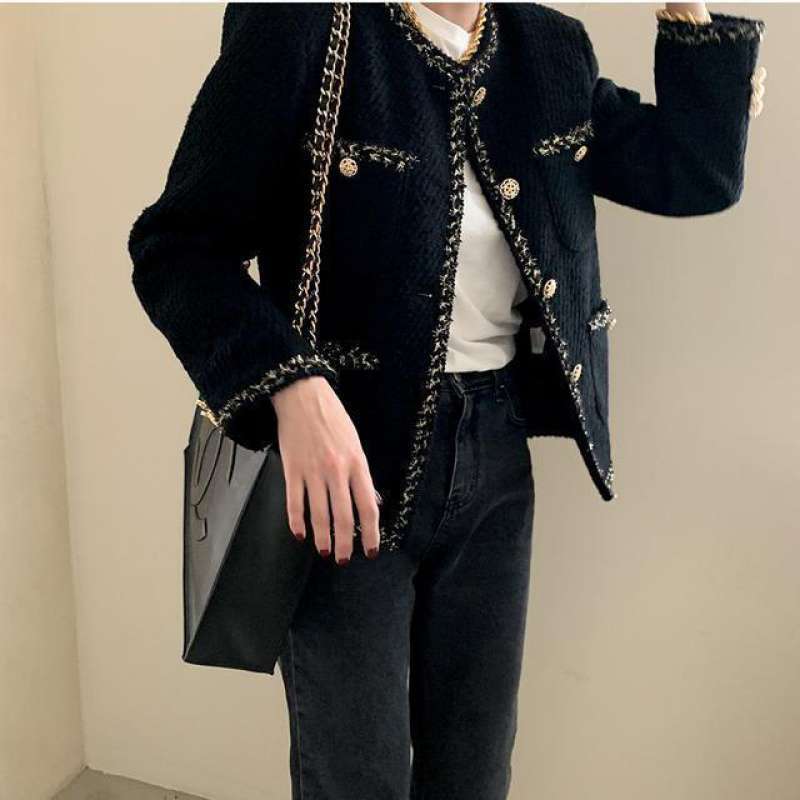 Women's Autumn Retro Crew Neck Single-breasted Loose Wool Short Coat