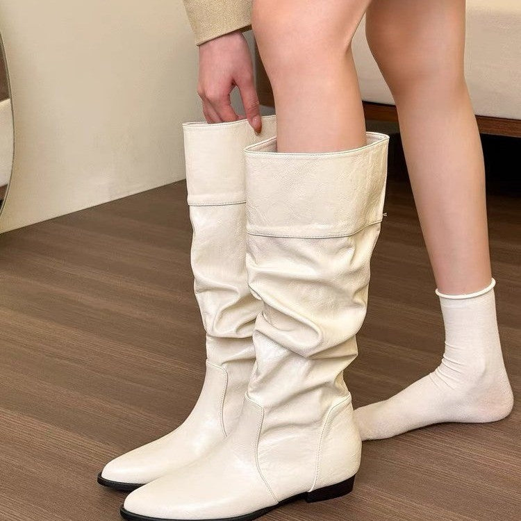 Small Retro Pointed Height Increasing Insole Boots Below The Knee High