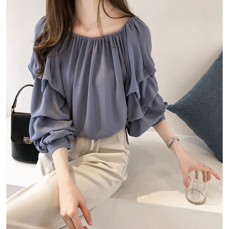 Flowy Long-sleeve Chiffon Top With A Relaxed Layered Design