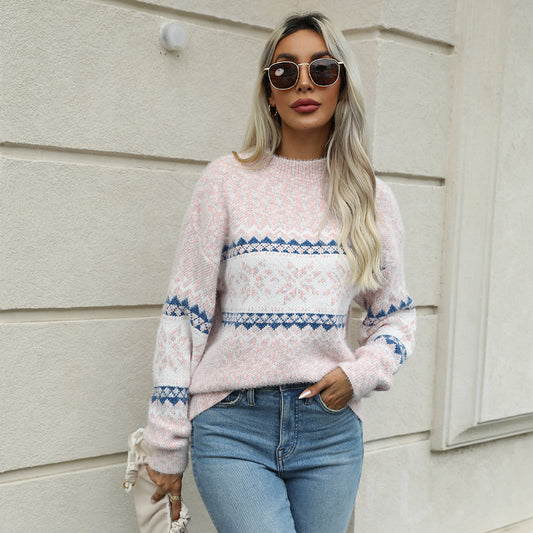 Christmas Half Turtleneck Snowflake Sweater For Women