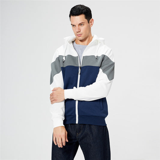 Color Block Cardigan Sweater Youth Loose Men's Color Contrast Fashion Jacket