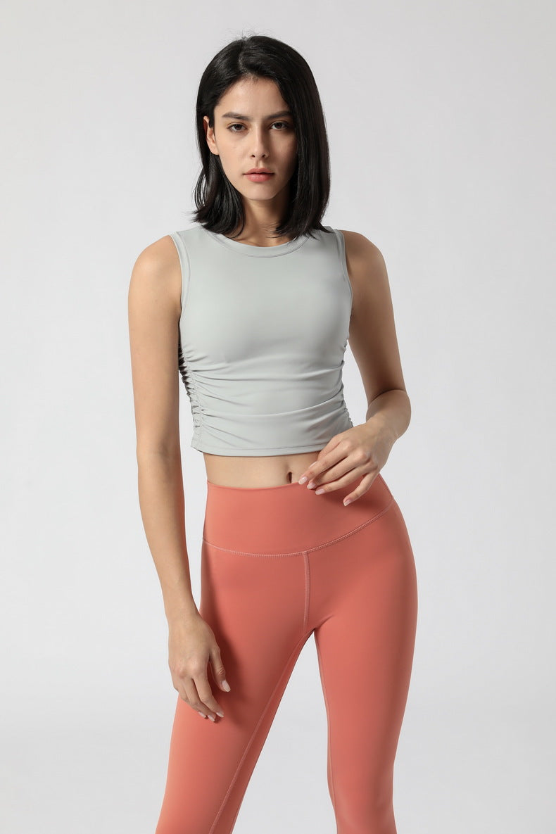 Women's Side Waist Pleated Pullover Sports Vest